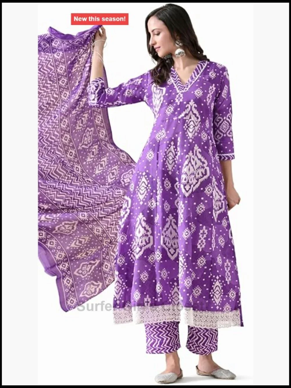 Printed Rayon Anarkali Kurta Pant Set with Dupatta